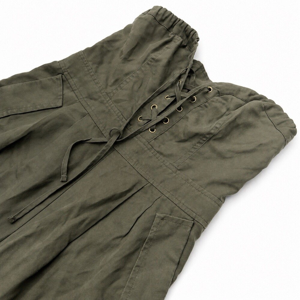 Express Women’s Strapless Lace-Up Cargo Jumpsuit Olive Size 0 NWT - Picture 3 of 7